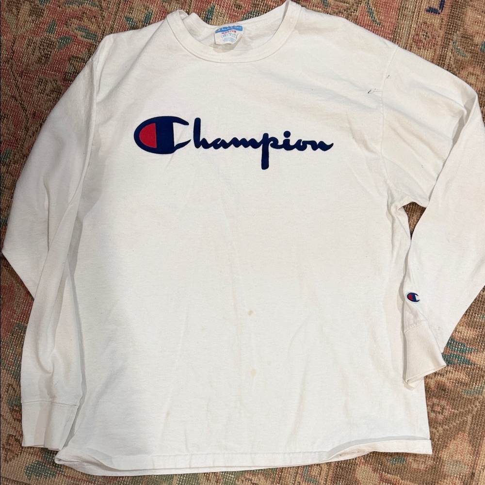 Champion Woman’s White  Long Sleeve Tee with Logo